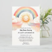 Now Boy Pink Sky ユニーク Cloud Sunshine Baby Shower 招待状 (スタンド正面)