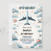Now Cloud 9 Fly Cute Sky Joy Airplane 1st Birthday 招待状 (正面)