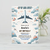 Now Cloud 9 Fly Cute Sky Joy Airplane 1st Birthday 招待状 (スタンド正面)
