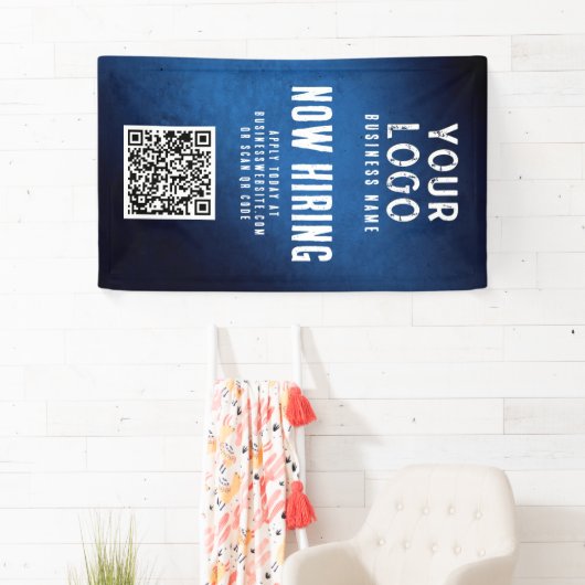Now Hiring Banner QR Code Blue Grunge Gradient 横断幕 (インサイチュ)