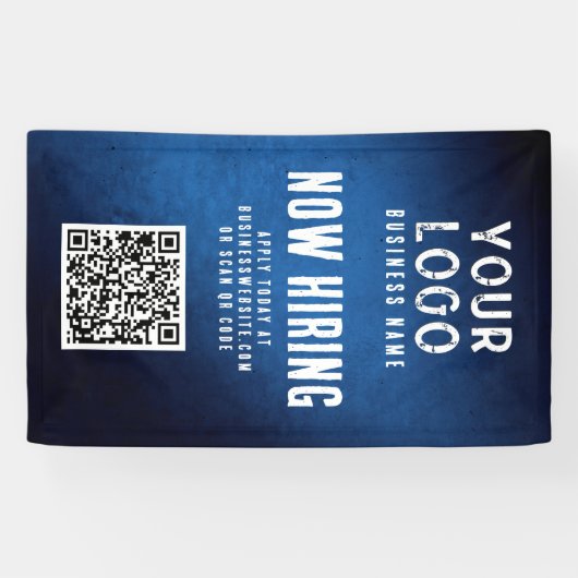 Now Hiring Banner QR Code Blue Grunge Gradient 横断幕 (横)
