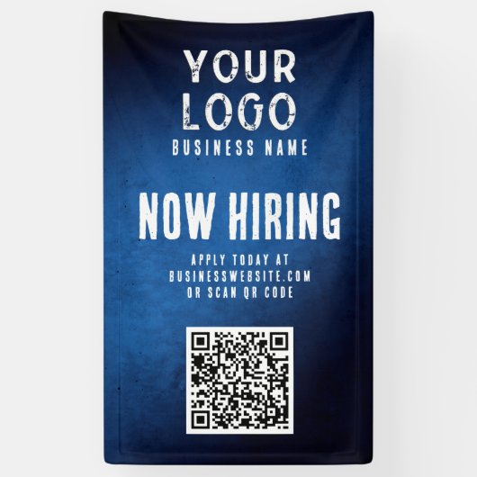 Now Hiring Banner QR Code Blue Grunge Gradient 横断幕 (縦)