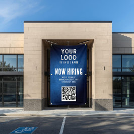 Now Hiring Banner QR Code Blue Grunge Gradient 横断幕