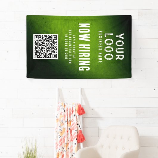 Now Hiring Banner QR Code Green Grunge Gradient 横断幕 (インサイチュ)