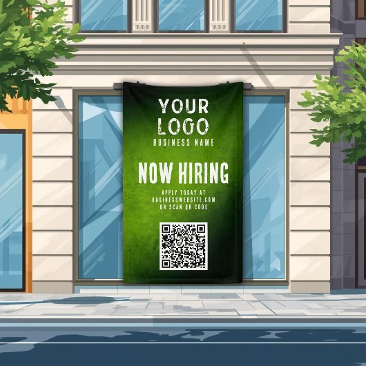 Now Hiring Banner QR Code Green Grunge Gradient 横断幕