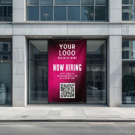 Now Hiring Banner QR Code Magenta Grunge Gradient 横断幕