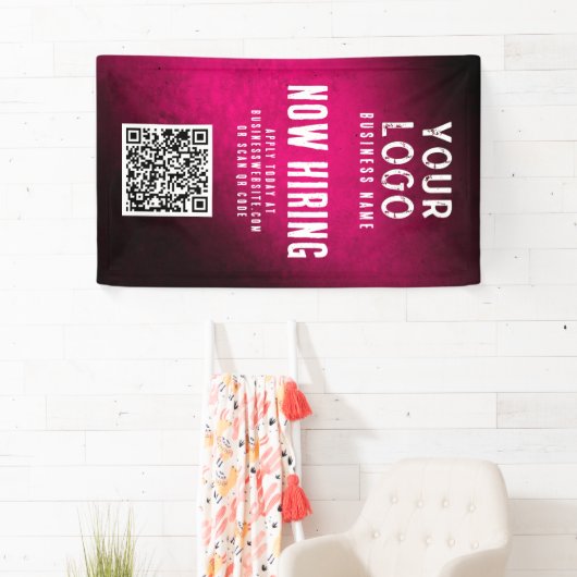 Now Hiring Banner QR Code Magenta Grunge Gradient 横断幕 (インサイチュ)