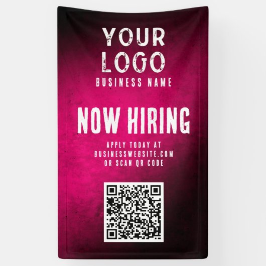 Now Hiring Banner QR Code Magenta Grunge Gradient 横断幕 (縦)