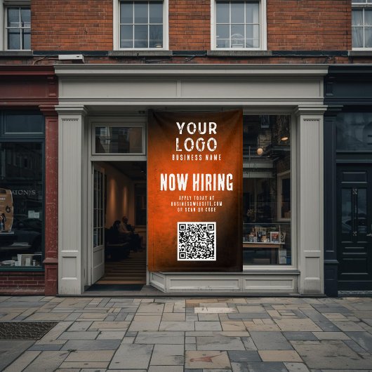 Now Hiring Banner QR Code Orange Grunge Gradient 横断幕
