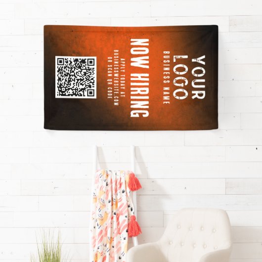 Now Hiring Banner QR Code Orange Grunge Gradient 横断幕 (インサイチュ)