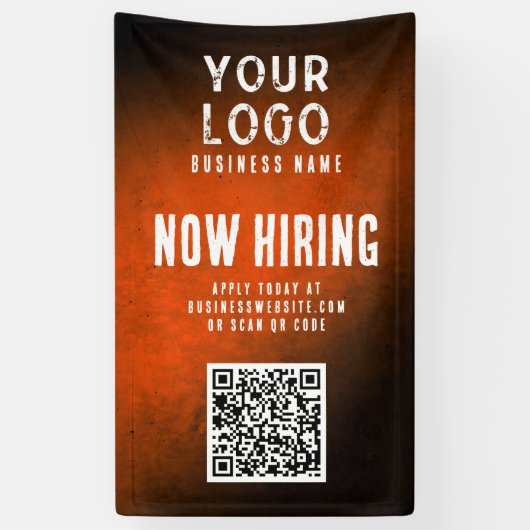 Now Hiring Banner QR Code Orange Grunge Gradient 横断幕 (縦)