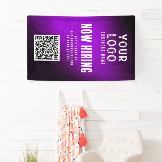 Now Hiring Banner QR Code Purple Grunge Gradient 横断幕 (インサイチュ)