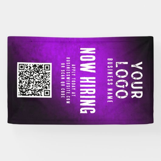 Now Hiring Banner QR Code Purple Grunge Gradient 横断幕 (横)