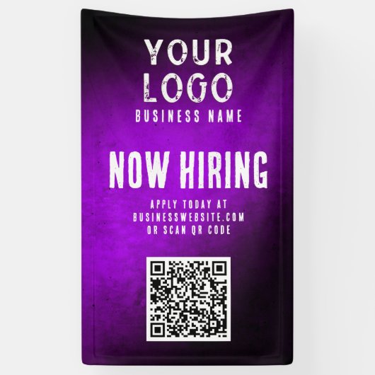 Now Hiring Banner QR Code Purple Grunge Gradient 横断幕 (縦)