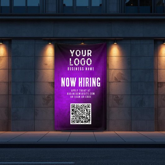 Now Hiring Banner QR Code Purple Grunge Gradient 横断幕