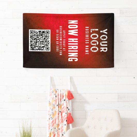 Now Hiring Banner QR Code Red Grunge Gradient 横断幕 (インサイチュ)