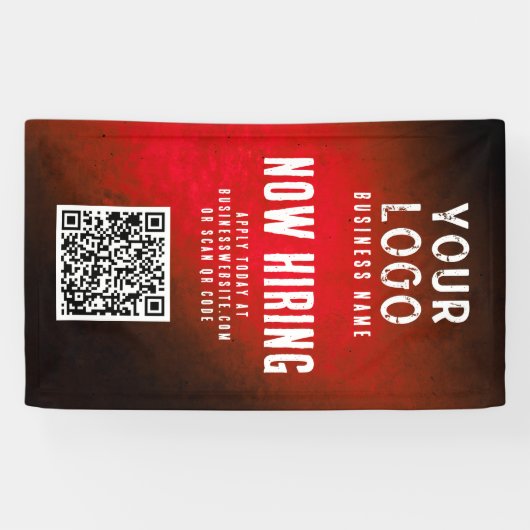 Now Hiring Banner QR Code Red Grunge Gradient 横断幕 (横)