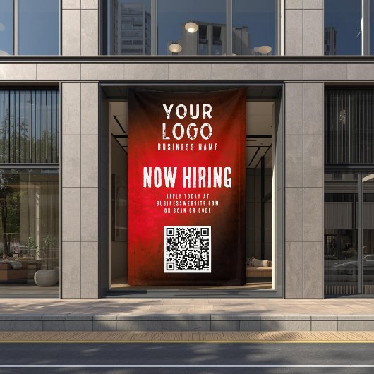 Now Hiring Banner QR Code Red Grunge Gradient 横断幕