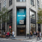 Now Hiring Banner QR Code Teal Grunge Gradient 横断幕