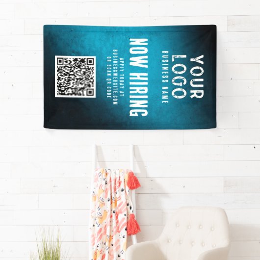 Now Hiring Banner QR Code Teal Grunge Gradient 横断幕 (インサイチュ)