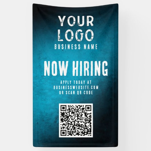 Now Hiring Banner QR Code Teal Grunge Gradient 横断幕 (縦)