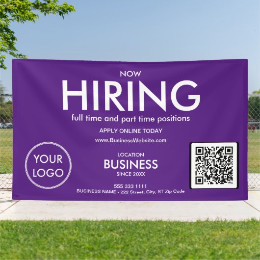 Now Hiriting モダン Purple Business Logo QR Code 横断幕 (外側)