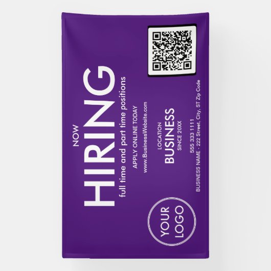 Now Hiriting モダン Purple Business Logo QR Code 横断幕 (縦)