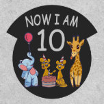 Now I am 10 years old 10th Birthday at the Zoo ワッペン<br><div class="desc">Happy 10th Birthday. Funny and lovely Kids Birthday design with a cute Elephant,  two ferrets and a giraffe celebrating your birthday at the zoo.</div>