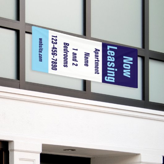 Now Leasing Apartment Name Light Dark Blue & White 横断幕 (ビルの外側)