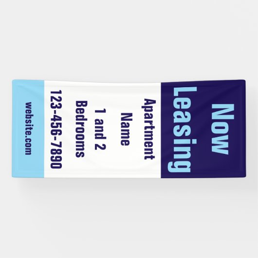 Now Leasing Apartment Name Light Dark Blue & White 横断幕 (横)