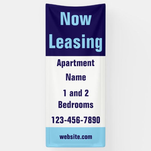 Now Leasing Apartment Name Light Dark Blue & White 横断幕 (縦)