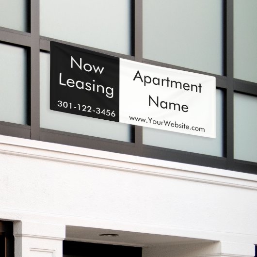 Now Leasing Black and White Apartment Name 横断幕 (ビルの外側)