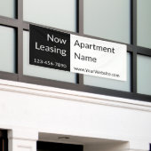 Now Leasing Black and White Apartment Name & Phone 横断幕 (ビルの外側)