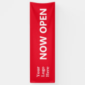 NOW OPEN ロゴ入り赤白ビジネスデザイン 横断幕 (縦)