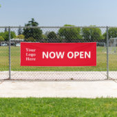 NOW OPEN Bright Red White Business with Logo 横断幕 (インサイチュ)