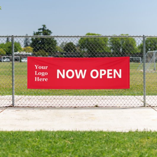 NOW OPEN Bright Red White Business with Logo 横断幕 (インサイチュ)