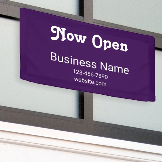Now Open Business Name Phone Website Purple 横断幕 (ビルの外側)