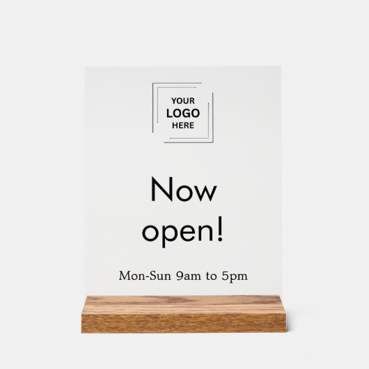 Now Open Store Hours | Custom Business Logo  アクリルサイン (正面)