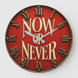 Now or Never Motivational Inspirational Typography ラージ壁時計