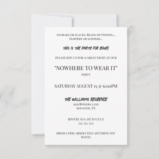 "Nowhere To Wear It" Party 招待状 (裏面)