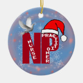NPのクリスマスのオーナメントのサンタの帽子のナースPRACTIONER セラミックオーナメント (正面)