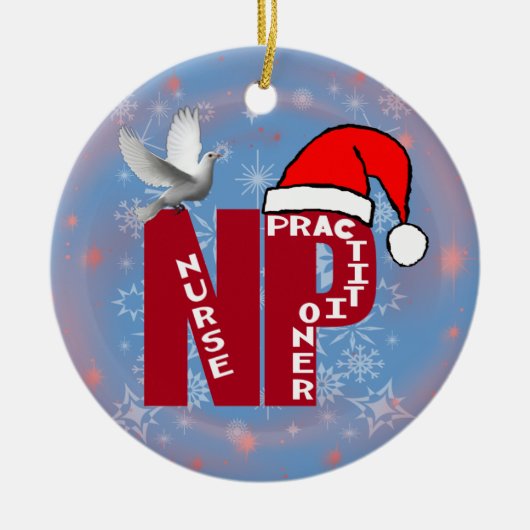 NPのクリスマスのオーナメントのサンタの帽子のナースPRACTIONER セラミックオーナメント (正面)
