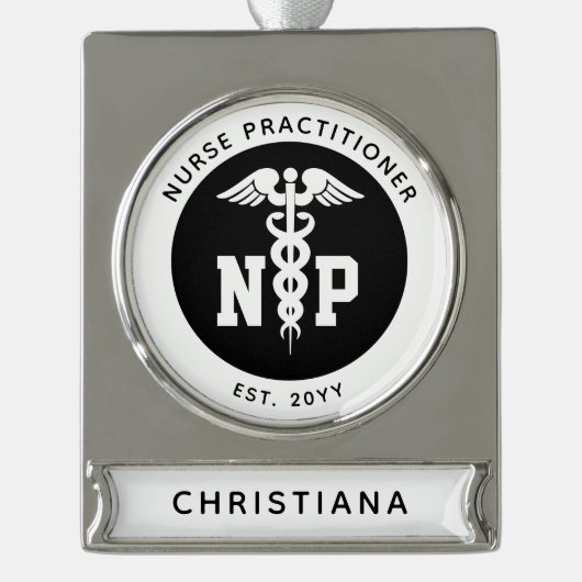 NPカスタムナース開業医の卒業幹部 シルバープレートバナーオーナメント (正面)