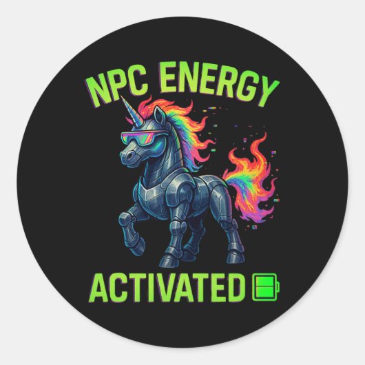 NPCエネルギー活性化おもしろい美意識ゲーマーRGBピクセル ラウンドシール (正面)