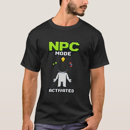 NPCモード起動 ピクセル面白アニメ Tシャツ (正面)