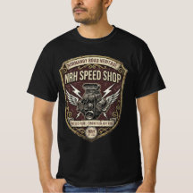 NRHスピードショップ ビンテージ ホットロッド ガレージ メンズTシャツ