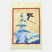 ntageのスキーポスター、スキージャンパー キッチンタオル (縦)