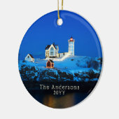 Nubble Holiday Lights Famly Lighthouse セラミックオーナメント (左)