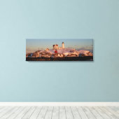 Nubble Lightの冬の夕日 キャンバスプリント (インサイチュ (ウッドフロア))