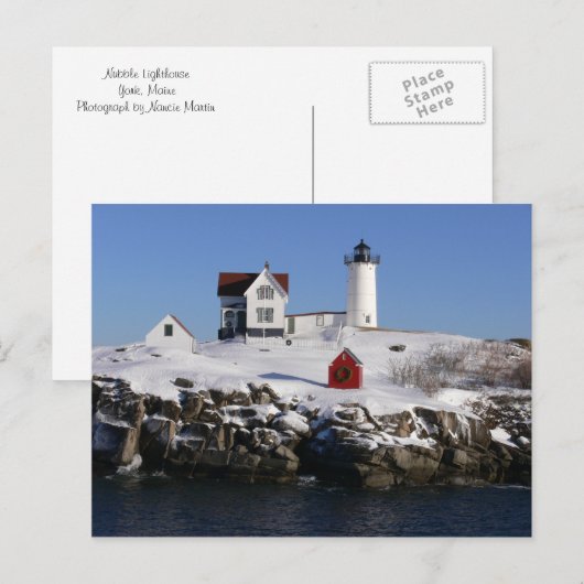 Nubble Light House in Winter ポストカード (正面/裏面)
